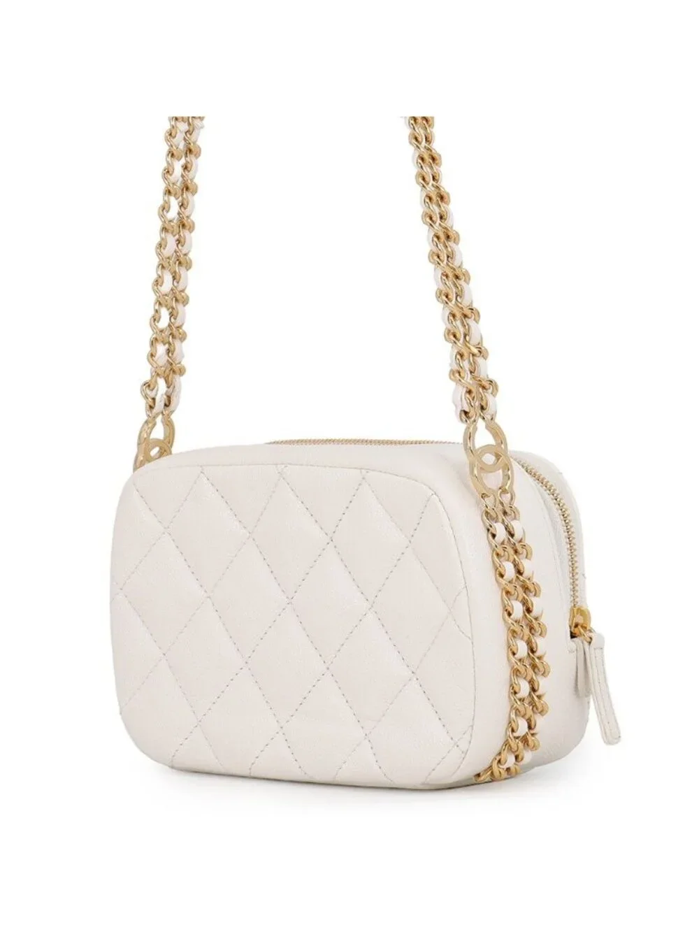 Chanel Chain Shoulder Bag Quilted CC Logo Caviar Leather White